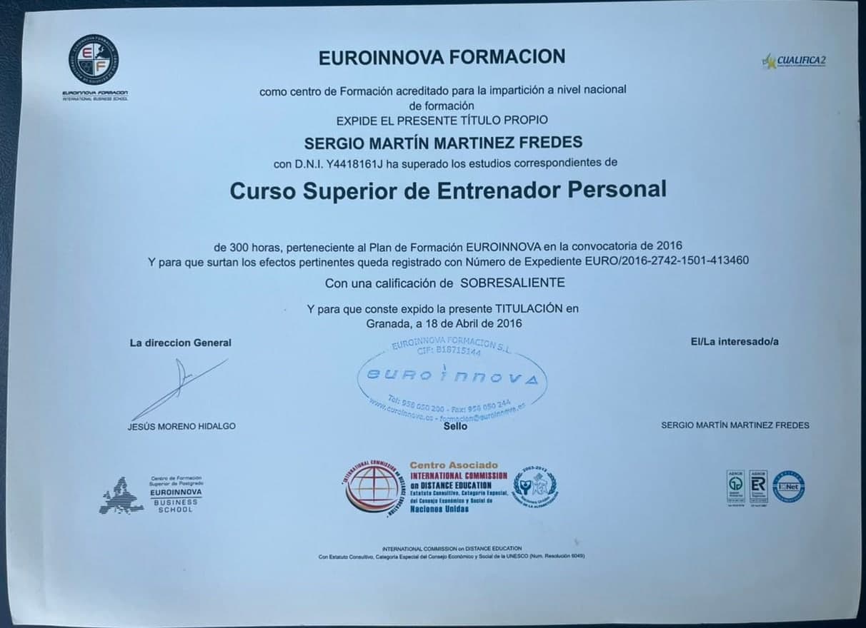 Certificado: Curso Superior de Entrenador Personal