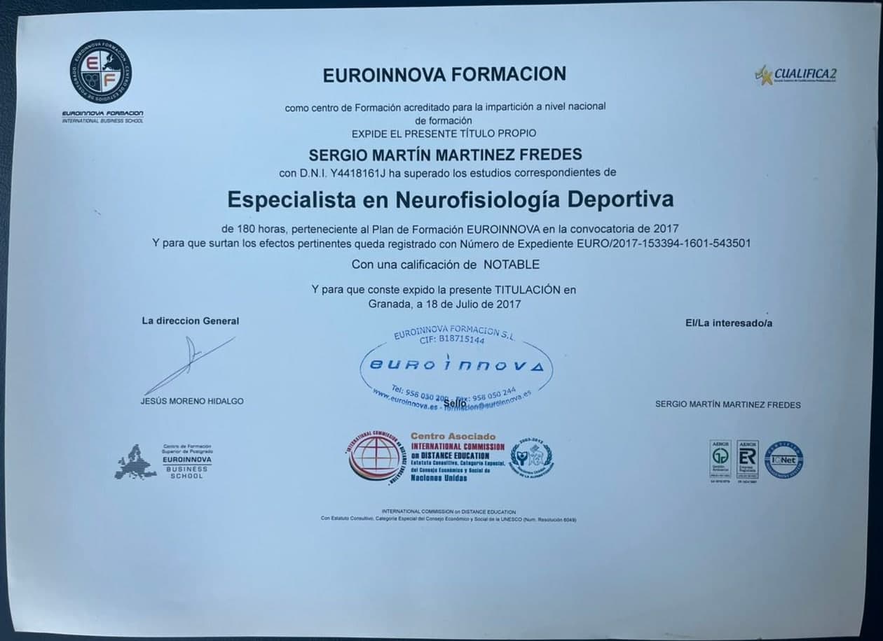 Certificado: Especialista en Neurofisiología Deportiva