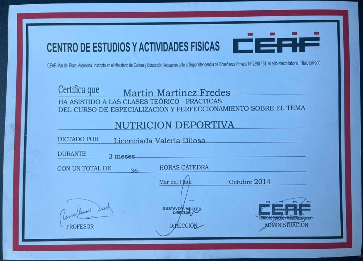 Certificado: Nutrición Deportiva